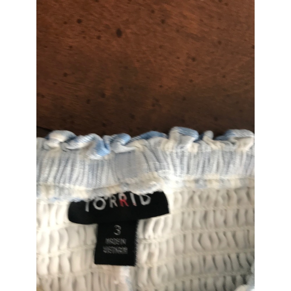 Torrid Blue White Gingham Smocked Peplum Square Neck Long Sleeve Top Plus Size 3 - Picture 2 of 7